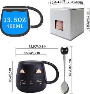Grande tasse en céramique à motif de chat mignon avec couvercle et cuillère, cadeau créatif pour le bureau et les étudiants, pour le café ou le thé - Product Image 6