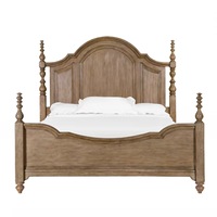 Cadre de lit en bois classique avec tête de lit cintrée sculptée, finition bois foncé pour chambre à coucher