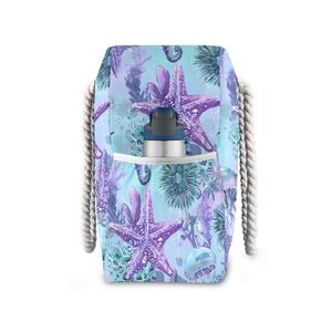 Summer Bohemian Style Women's Tote Purple Starfish Jellyfish Print Custom Logo Nylon Large <b>Beach</b> Tote <b>Bag</b> with Rope Handles - Product Image 2