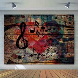 Fondo con Símbolos Musicales para Decoración de Fiestas, Fondo para Escenario Musical, Fondo de Fotografía con Pared de Madera con Símbolos Musicales, 7x5 pies, Temático - Product Image 3