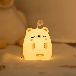 LED USB Rechargeable 7 Colors Dimming Touch Cartoon Cute Bedroom Decor Silicone Table Lamp Bear Hug Pat Night Light For Bedroom