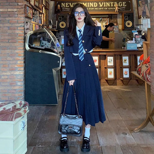 JK Uniform Suit Set For Women Solid Color Pleated Skirt Three Piece Casual Woven Polyester Summer School Style - Product Image 1