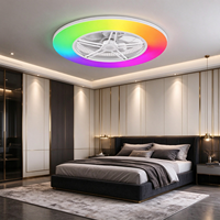 Ventilateur de plafond en métal à profil bas 22 pouces avec Wi-Fi Tuya, lumière RGB, haut-parleur d'ambiance, application intelligente, moteur DC, design moderne minimaliste, télécommande
