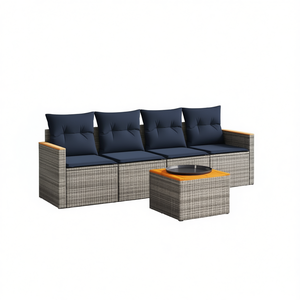 Juego de sofás de patio de ratán sintético con cojines, sofá de jardín gris para exteriores, diseño contemporáneo, muebles de 5 piezas - Product Image 1