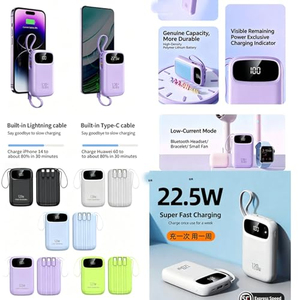 Chargeur portable en promotion, nouvelle mini batterie externe avec écran LED, quatre câbles intégrés, logo OEM, vente en gros de batteries externes - Product Image 3
