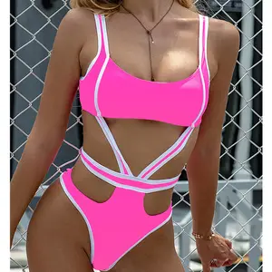 2021 New Private Label Women Patchwork Bikini Sexy High Waist 1 Piece Swimwear Wholesale