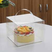 2 - 8 Inch Mini Dessert Package Container High Clear Plastic Cake Box With Handle and White Paper Plate