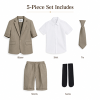 Ensemble 5 pièces formel d'été kaki pour garçons : Blazer, Chemise, Cravate, Short, Chaussettes – Tenue de mariage ou de cérémonie pour enfants, style gentleman, OEM