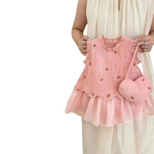 Girls Sleeveless Vest Dress Pink Heart Print Breathable <b>Princess</b> Style Summer Outfit With <b>Bag</b> Included - Product Image 4