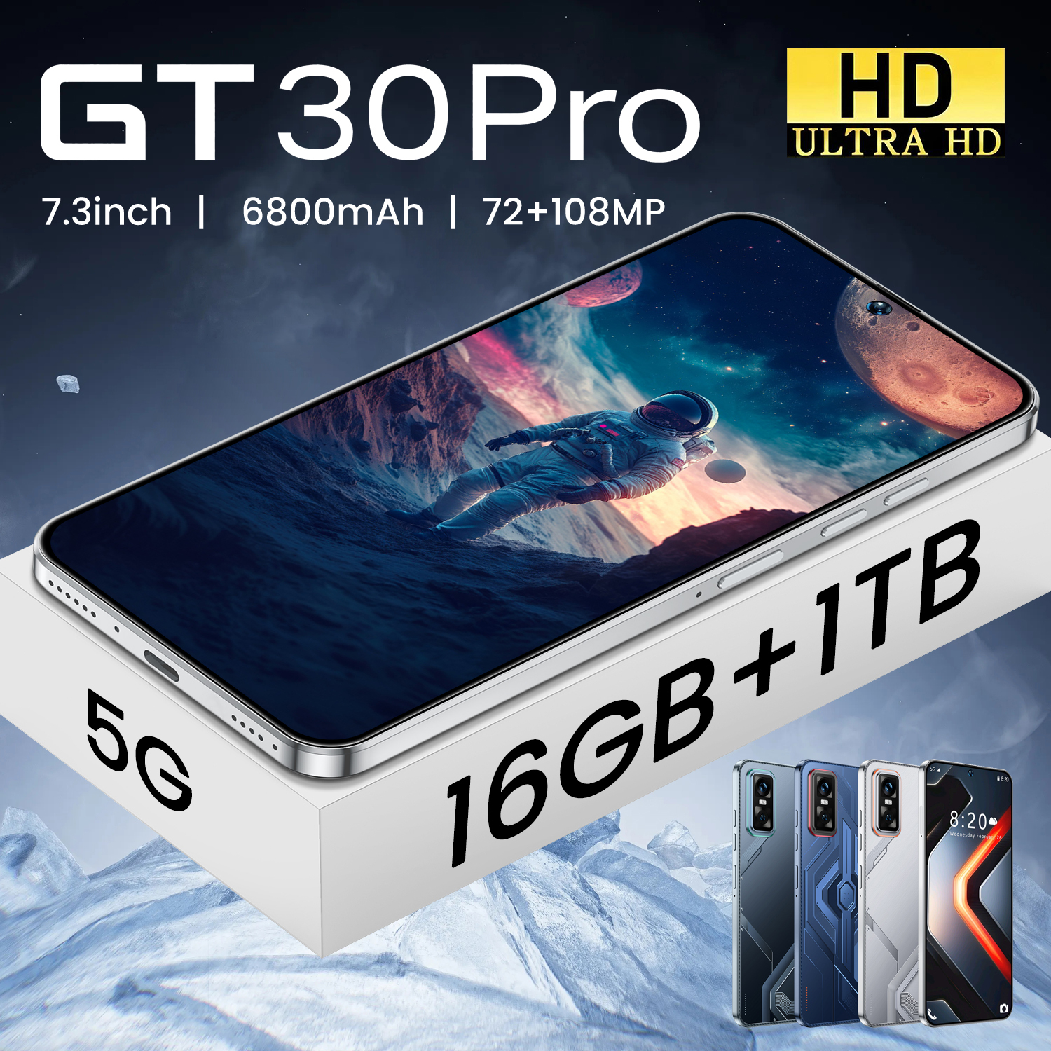 GT30 Pro 5G Smartphone 16GB+1TB Android 14.0 HD Screen 4G/5G 7.3