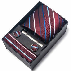 Conjunto de Corbata Moderna Jacquard con Gemelos Azules, Pasador de Corbata y Pañuelo, en Caja de Regalo, de Poliéster, para Recuerdos de Boda y Regalos para la Fiesta Nupcial - Product Image 4