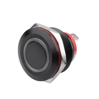 Interrupteur à bouton-poussoir en métal 12-220V 16/19/22MM anodisé noir étanche à verrouillage/anneau instantané LED