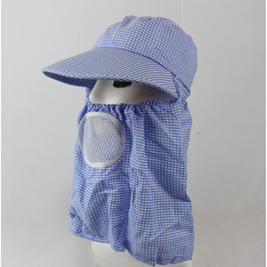 Sombrero unisex de algodón con ala ancha y cubierta facial, protección solar a cuadros rosa para trabajo al aire libre, primavera y otoño - Product Image 2