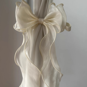 Cortinas transparentes con lazos y borlas de organza, hermosa decoración para el hogar de estilo francés. - Product Image 2