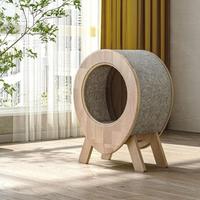 Maison pour chat minimaliste multifonctionnelle en forme de goutte d'eau, griffoir en sisal, lit pour chat en bois de caoutchouc pour chats d'intérieur