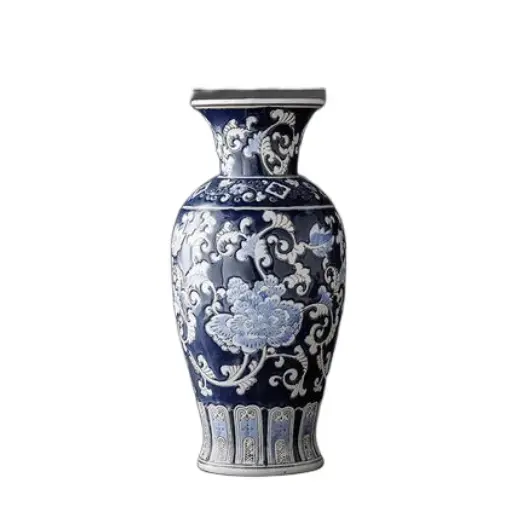 Porcelana azul e branco porcelana vaso decoração sala flor arranjo antigo cremalheira TV armário tipo cerâmica