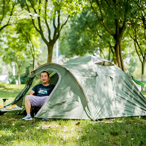 Tente de camping Campout pour 2-3 personnes, verte, imperméable, coupe-vent, portable, pliable, avec poteaux en fibre de verre, polyester 170T - Product Image 4