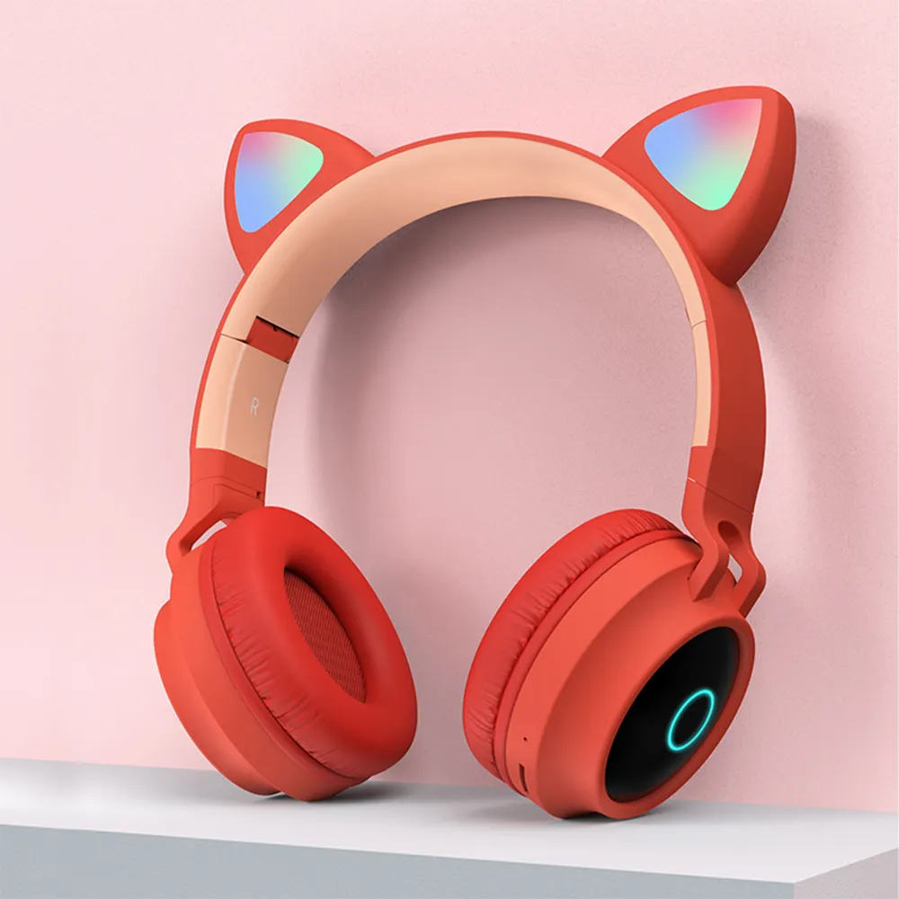 Écouteurs sans fil bleus de marque, casque sur l'oreille, design mignon, reconnaissance d'empreintes digitales