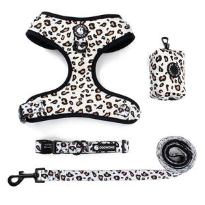 Arnés de perro de lujo con diseño de estampado de leopardo animal personalizado y conjunto de collar de correa arnés de diseñador ajustable para perros - Product Image 2