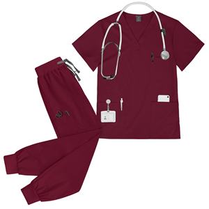 סקראבס לנשים להגדיר v-צוואר כיס העליון & שרוך מגהצים המכנסיים מתיחה סיעוד סט אחיד - Product Image 5