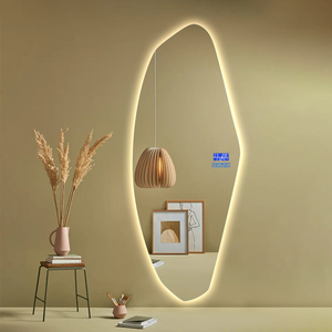 Specchio da parete a figura intera con specchio da toeletta a led a forma irregolare progettato da parete con luci - Product Image 1