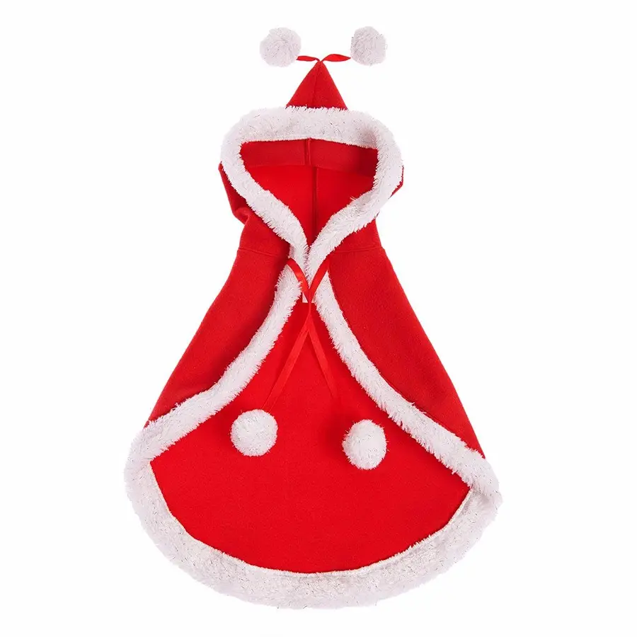 B296 Customized Size Small Dog Christmas Red Cape Clothes for Xmas Party Costumes Washable Dog Clothes Cape