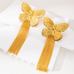 أقراط نسائية كبيرة على شكل فراشة من الفولاذ المقاوم للصدأ مع شراشيب، إكسسوارات مقاومة للماء، مجوهرات أنيقة للنساء - Product Image 4