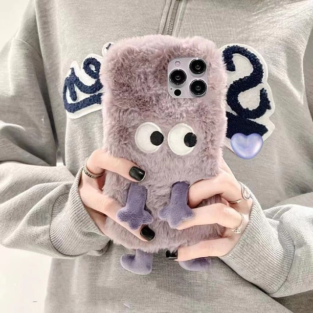 Cheap High Quality Phone case Classic Anime Design Plush Cute Purple Monster Phone Case