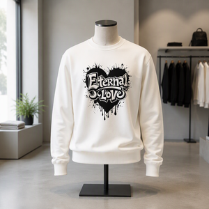 Sweat-shirt à col rond pour homme, couleur blanc cassé, manches longues, imprimé graphique cœur, tricot doux en jersey de coton - Product Image 5