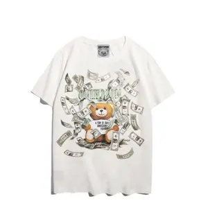 Comércio exterior novo MOS urso impresso algodão de manga curta t-shirt dos homens e das mulheres em torno do pescoço amantes desgaste personalizável t-shirt