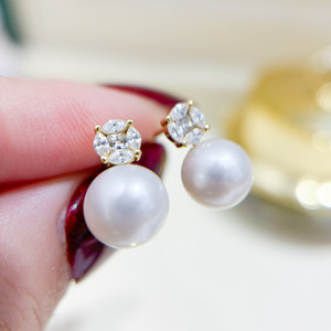 Pendientes de Plata S925 con Cuentas de 9-13 mm, Accesorios de Perlas para DIY, Soporte con Separación de Colores de Moda, Hebilla de Oreja Chapada 22123 - Product Image 1