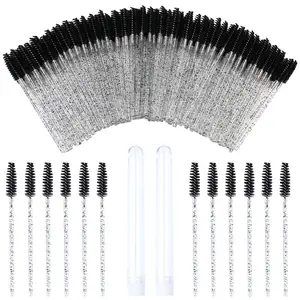 100pcs Wands Crystal Eyelash Brushes Mini Lash Extension Supplies Lashes Extension Tools Descartável Skinny Mascara Brush