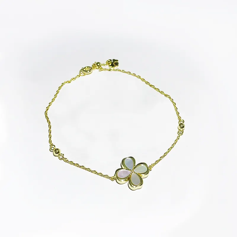 New Gold Plated Love Clover Bracelet 925 Sterling Silver Exquisite Craft Bracelet Necklace Women's Fine Jewelry Set