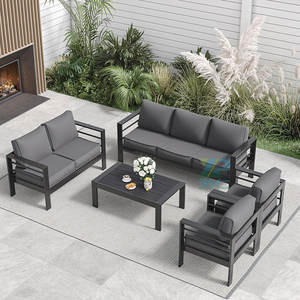 طقم أريكة خارجية حديث من الألومنيوم الرمادي مع وسائد مقاومة للعوامل الجوية ومضادة للماء للاستخدام في الحدائق والفناء والفيلات والمزارع - Product Image 2