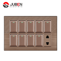 Interruptor de Pared Inteligente JUBEN Marrón con Conexión WiFi, 9 Interruptores + 1 Enchufe, 10A, Material de PC, 250V, Compatible con APP, Fácil Instalación