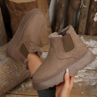 Bottines à enfiler brossées pour femmes, doublure en peluche, soufflet élastique, semelle épaisse, chaussures d'hiver décontractées pour le quotidien