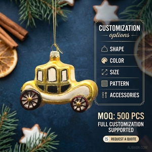 Ornement de Noël en verre de voiture vintage, service personnalisé OEM, figurine de chariot en borosilicate pour décoration de sapin de Noël, vente en gros, logo - Product Image 2
