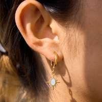 Pendientes de Aro Colgantes de Acero Inoxidable al por Mayor, Antideslustre, Impermeables, con Diseño de Sol y Piedra Lunar Dorada para Mujer