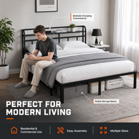 Lit double en métal avec plateforme et rangement, en fer et acier, mobilier de chambre moderne pour la maison