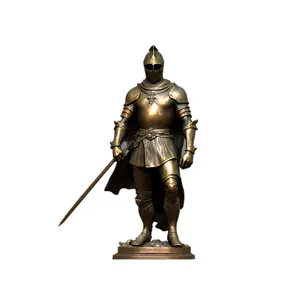 Polyresin Aangepaste Display Groothandel Romeinse Middeleeuwse Kruisvaarder Ridder Standbeeld Soldaat Sculptuur