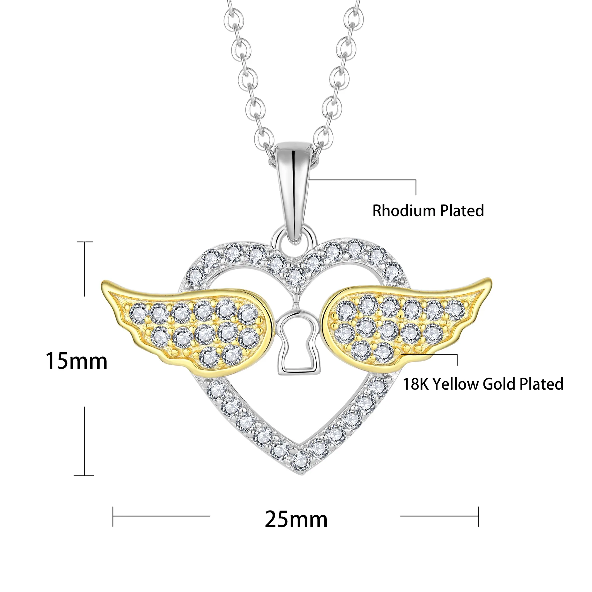 Mignon Femme S925 Bijoux En Argent Zircon Élégant Minimaliste Amour Coeur Ailes D'ange Collier Pour Les Femmes