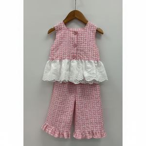 Ensemble de vêtements pour enfants de style coréen OZKIZ, à carreaux, 100% coton respirant pour filles de 2 à 6 ans, vente en gros de mode estivale pour enfants - Product Image 2