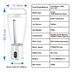 Licuadora portátil Personal 1000ML USB recargable inalámbrico aparato de cocina licuadoras de jugo mezclador de verduras fabricante de batidos - Product Image 2