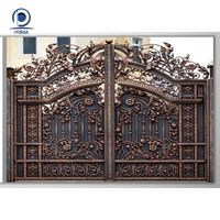 Portail d'entrée décoratif personnalisé de luxe avec détails dorés antiques et revêtement en poudre antirouille, portail double battant en fer forgé