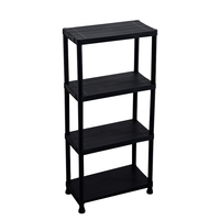 Étagère de rangement à 4 niveaux en plastique noir/blanc robuste, type debout, pour garage, cuisine, maison, bureau, garde-manger, atelier