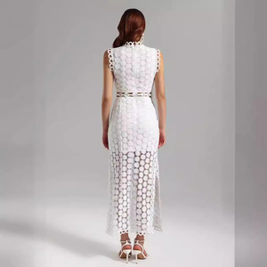 <b>White</b> <b>Lace</b> Midi Dress With Cut Out Detail And 3D Pattern For Wedding - Product Image 2
