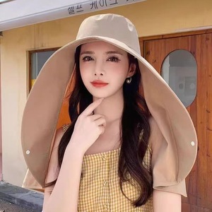 Sombrero de ala ancha con protección solar y cubre cuello para mujer, protección UV, estilo pescador, beige, caqui, negro, rosa, amarillo - Product Image 2