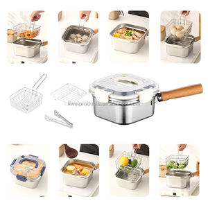 Ensemble de casseroles en acier inoxydable polyvalent tout-en-un pour la cuisson, la friture profonde, la cuisson à la <span class=keywords><strong>vapeur</strong></span>, le stockage, avec poignée en bois amovible, moderne - Product Image 1