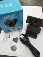 Kamera Web 1080P 360 Derajat AI, Kamera Web Fokus Pelacakan Wajah USB Webcam Pelacakan Otomatis Mikrofon Bawaan untuk PC Laptop Desktop