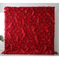 Décoration de mariage A3, panneau de fond mural de fleurs rouges 8ft x 8ft, mur de fleurs artificielles en soie 3D 5D enroulable